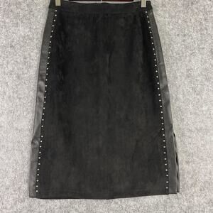 Essentials Sioni Pencil Skirt Womens Small Black Faux‎ Suede Studded Career NEW
